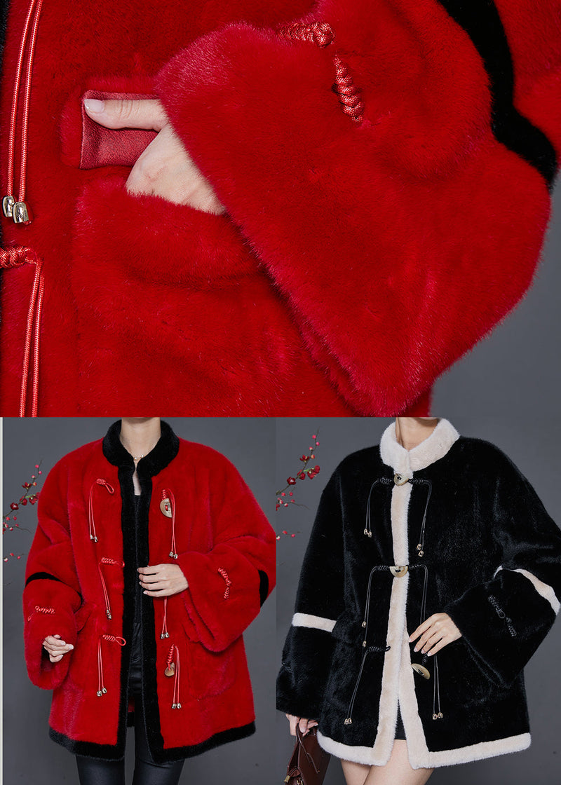 Red Tasseled Patchwork Mink Velvet Coats Spring