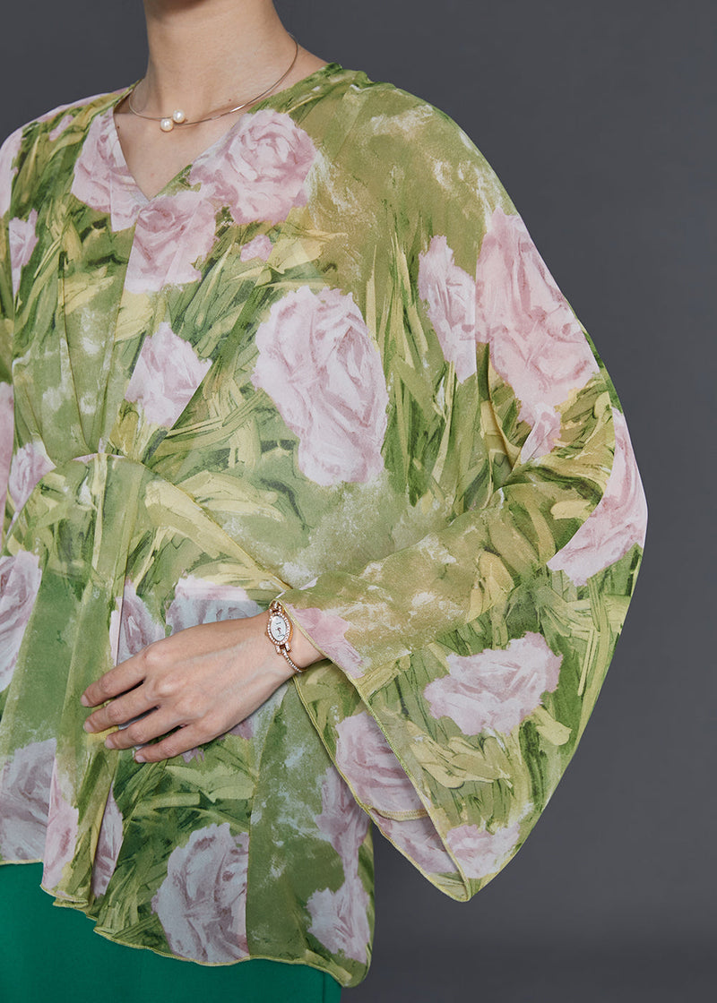 Organic Green Oversized Print Chiffon Sets 2 Pieces Fall