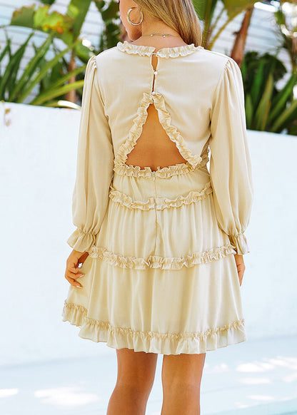 Apricot Slim Mid Dress V Neck Fall