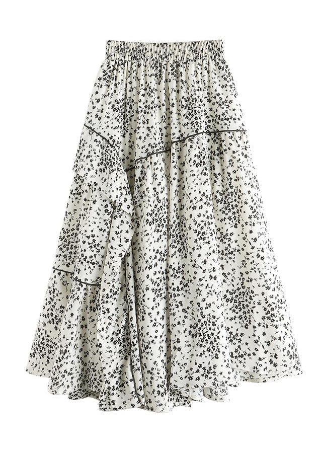 Khaki Asymmetrical Patchwork Print Elastic Waist Skirt Summer