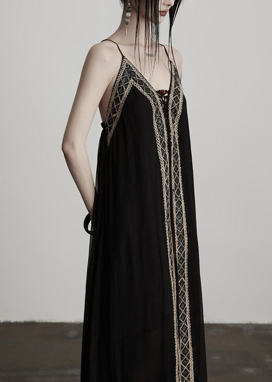 Black Tunic Patchwork Lace Cami Dress Summer