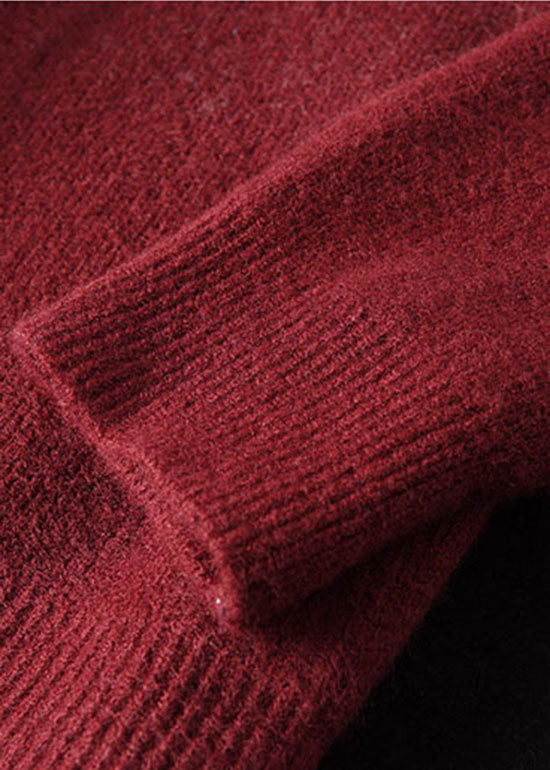 Loose Red O-neck Print Woolen Sweaters Spring