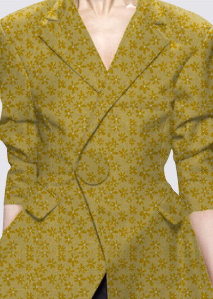 Natural Yellow Button Peter Pan Collar Print Western-style Clothes Coat Long Sleeve