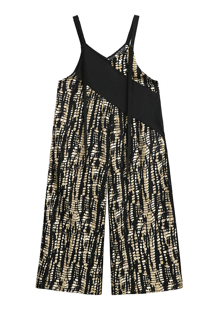 Black Oversized Patchwork Print Cotton Jumpsuits Summer