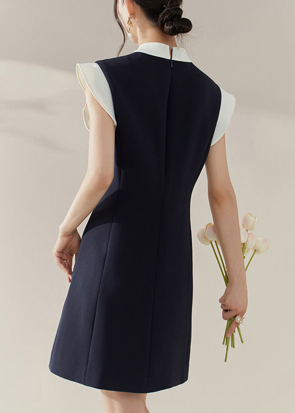 Blue Turtleneck Patchwork Vacation Mid Dresses Summer