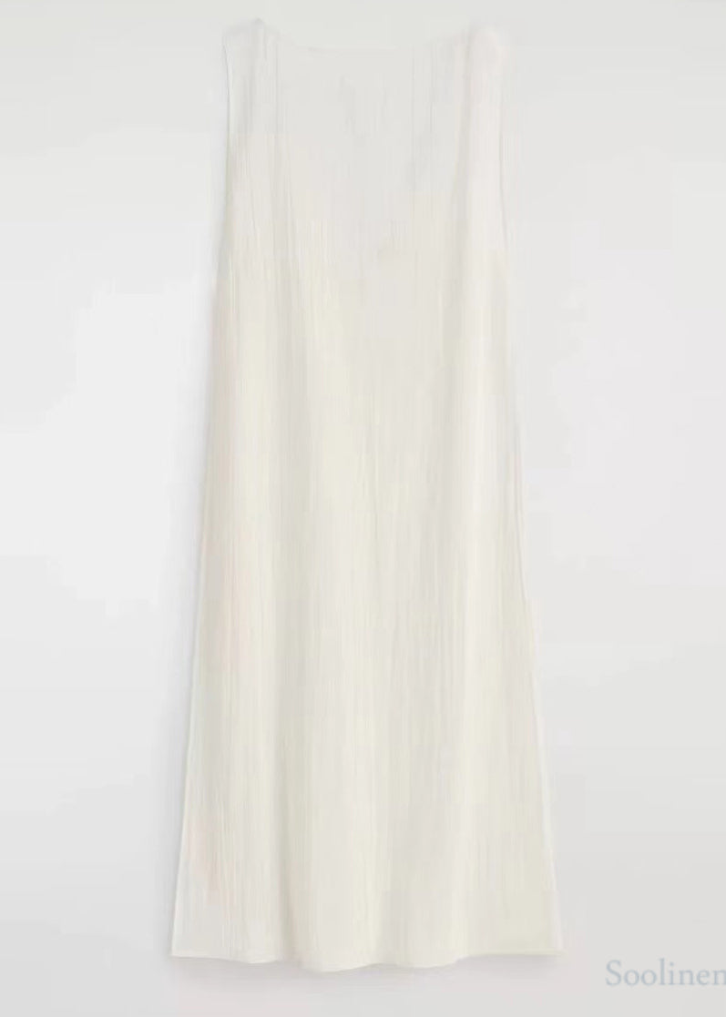 White Backless Side Open Cotton Robe Dresses Sleeveless