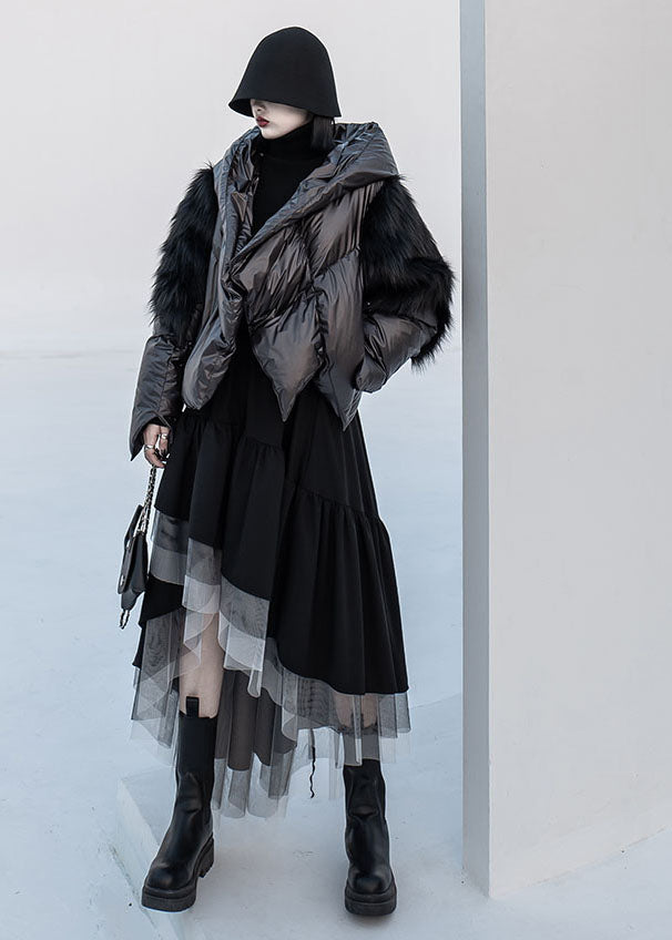Black Asymmetrical Tulle Patchwork Elastic Waist Cotton a Line Skirt Summer