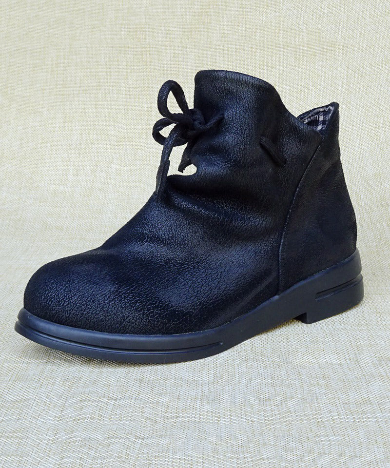 Camel Cotton Fabric Splicing Lace Up Flat Boots