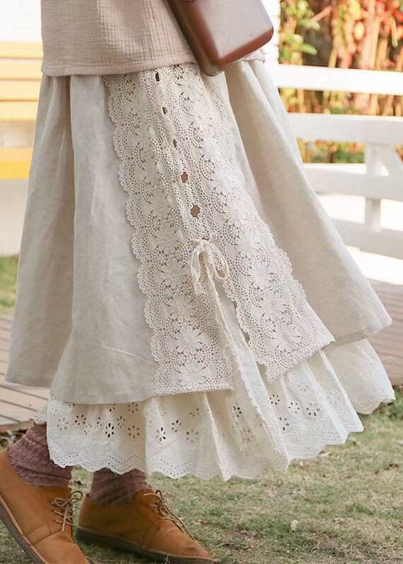 Modern Khaki Lace Patchwork Skirts Spring
