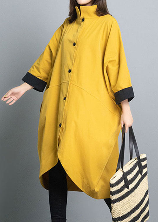 Simple Yellow Button Asymmetrical Design Fall Coat