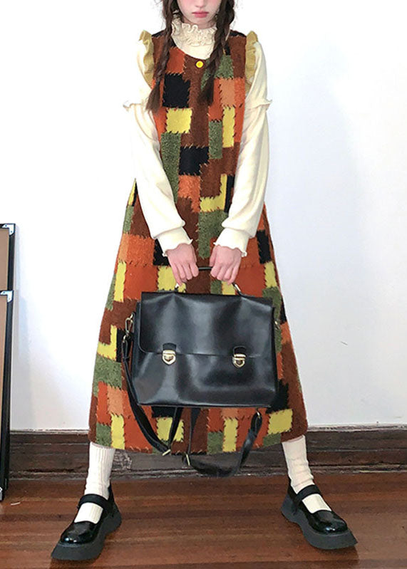 Colorblock Ruffled Patchwork Cotton Knit Long Sweaters Dress Fall