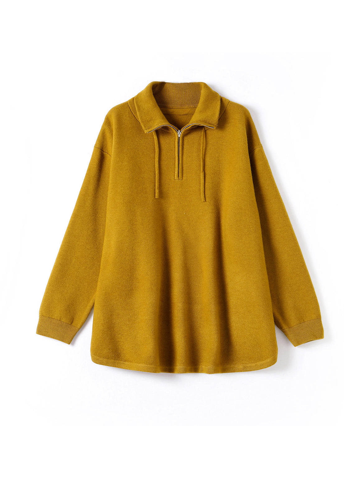 Yellow Zip Up Patchwork Knit Sweatshirt Top Fall