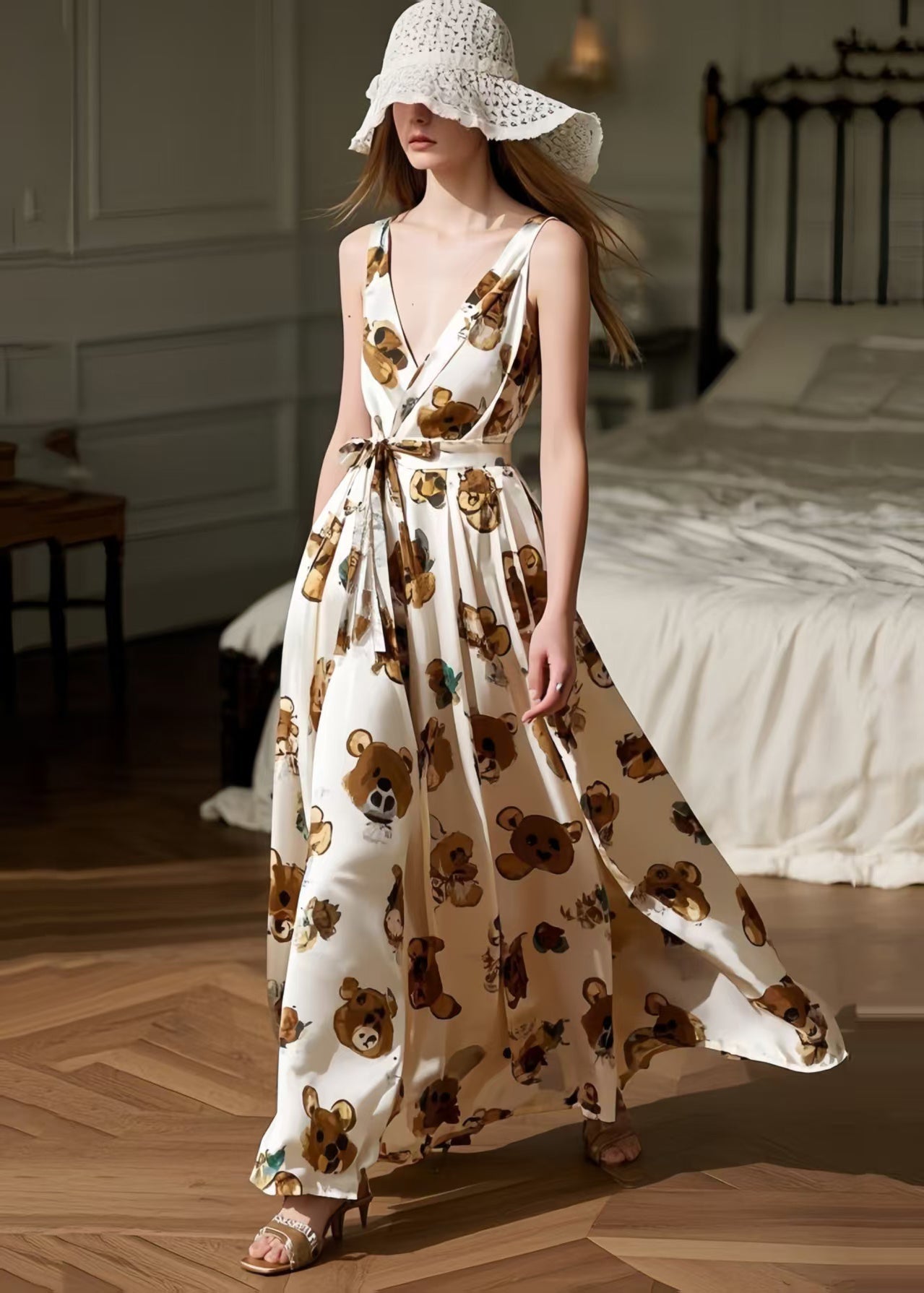 Litter Bear Print Exra Large Hem Cami Dress Summer