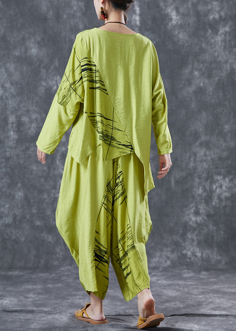 Organic Green Asymmetrical Patchwork Cotton Two Piece Set Clothing Summer
