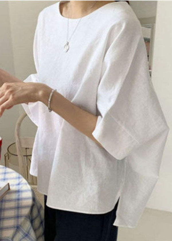 Brown O-neck Oversized Side Open Cotton Tank Half Sleeve