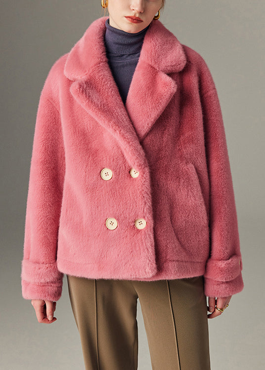 Original Design Rose Button Pockets Mink Hair Coats
