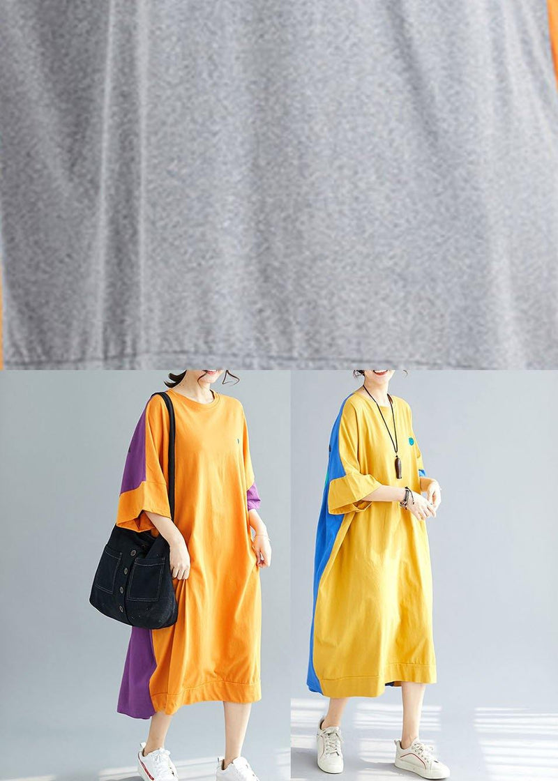 Style Yellow Patchwork Blue Summer Holiday Dress Half Sleeve