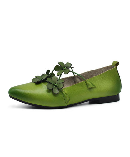 Splicing Flat Shoes Pointed Toe Green Cowhide Leather