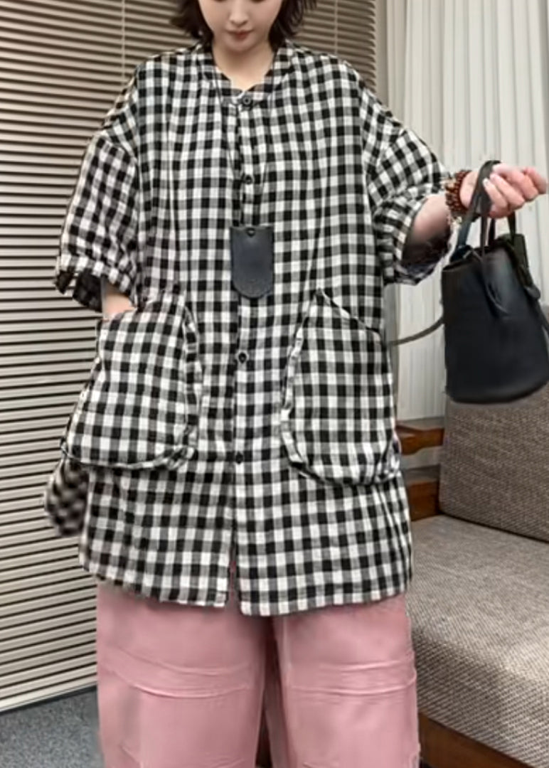 Classy Grey Oversized Plaid Wear on Both Sides Shirts Summer