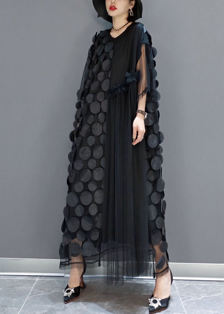 Black Tulle Party Dresses O-neck Asymmetrical Half Sleeve