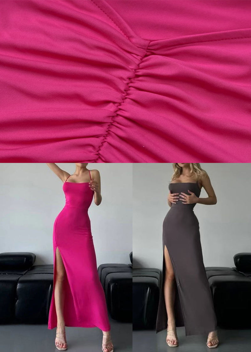 Rose Lace Up Side Open Cotton Spaghetti Strap Dress Sleeveless