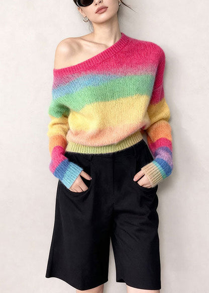 Colorblock Oversized Striped Knit Pullover Winter