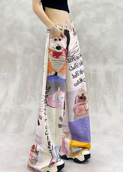 Modern Print Pockets High Waist Denim Pants Summer