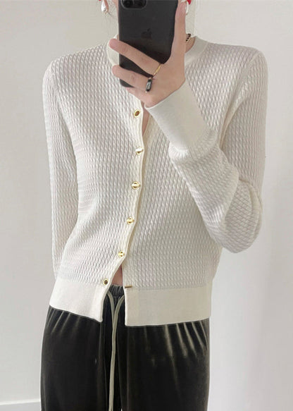Black O Neck Button Patchwork Knit Cardigan Fall