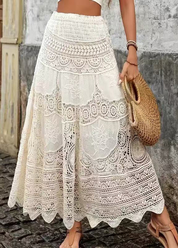 Apricot Hollow Out Lace a Line Skirts Summer
