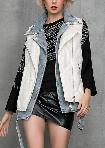 White Sequins Sashes Duck Down Waistcoat Coat Sleeveless