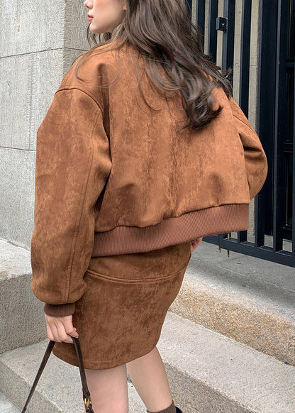 Brown Pockets Fine Cotton Filled Jacket Winter