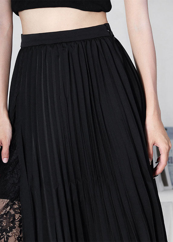 Black Asymmetrical Design Lace Patchwork Summer Skirt
