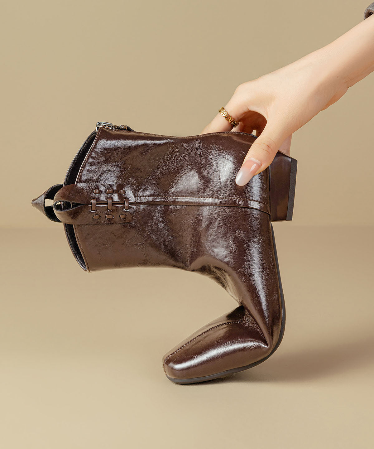 Black Chunky Faux Leather Splicing Boots