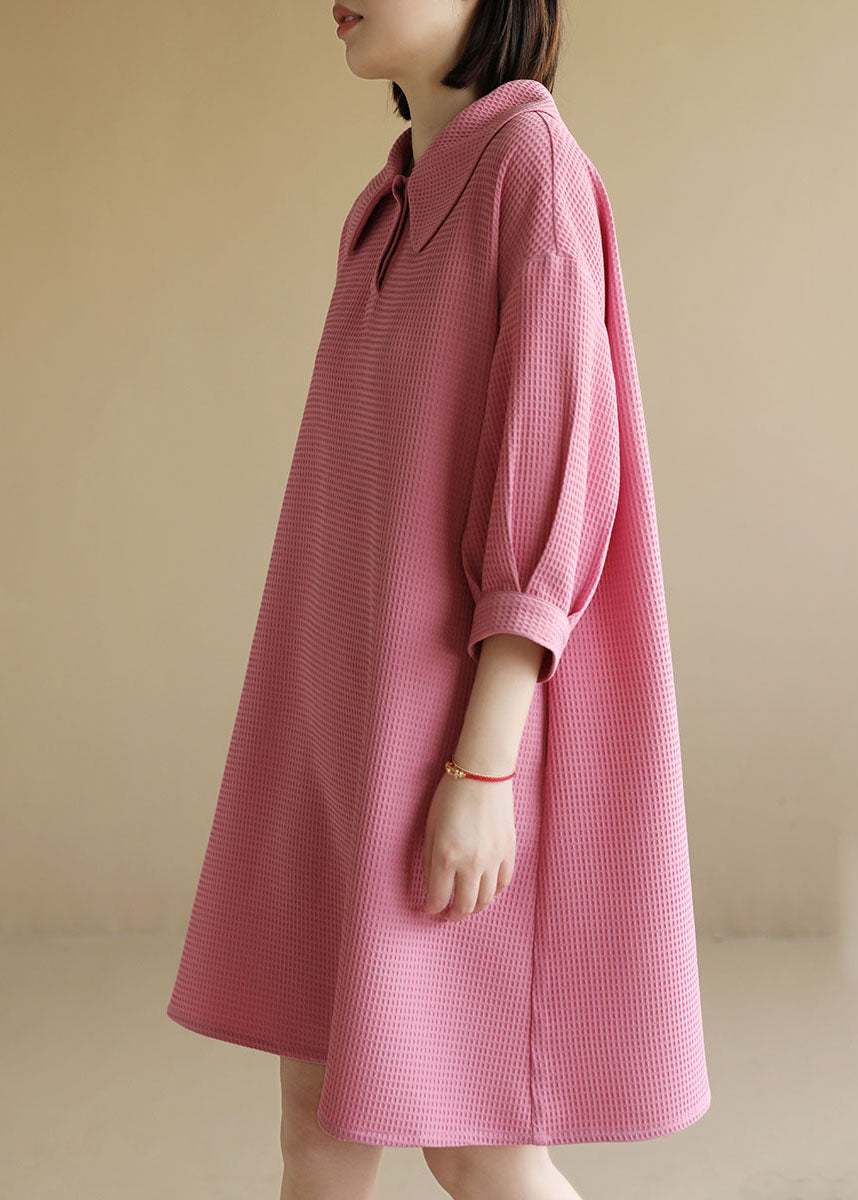 Pink Peter Pan Collar Plaid Cotton a Line Dresses Bracelet Sleeve