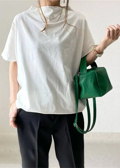 White Wrinkled Cotton T Shirt Tops Short Sleeve