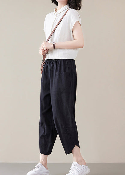 Black Elastic Waist Pants Spring