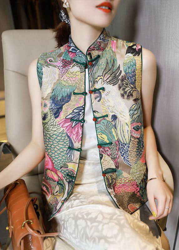 Stand Collar Button Print Fall Sleeveless Vest