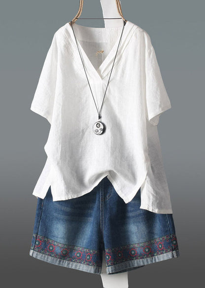 Navy V Neck Wrinkled Linen Tank Summer