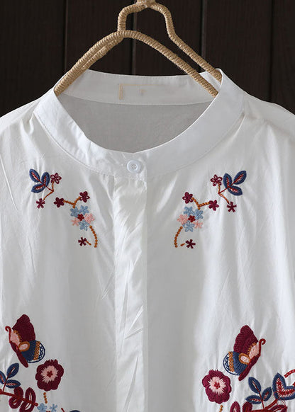 Navy Embroidered Low High Design Cotton Blouse Top Summer