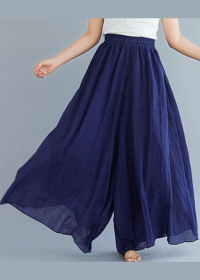 Loose Navy High Waist Color Linen Wide Leg Pants Summer