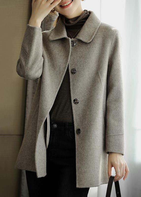 Grey Peter Pan Collar Silm Fit Woolen Coat Fall