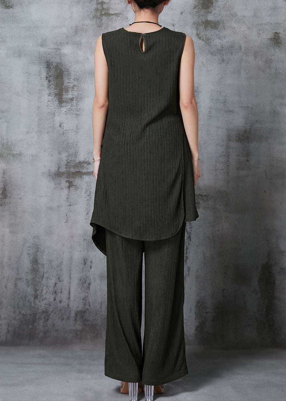 Diy Blackish Green Asymmetrical Wrinkled Two Pieces Set Summer