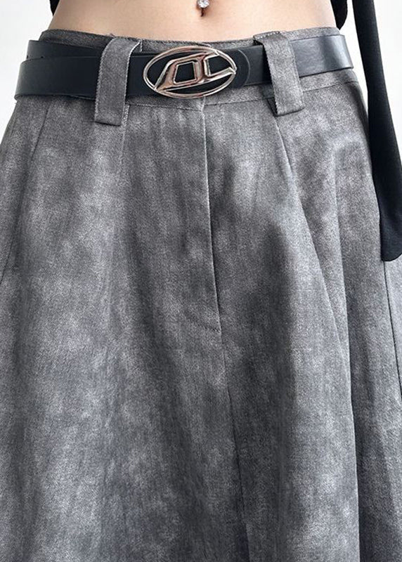 Grey High Waist Pockets Maxi Skirt Spring