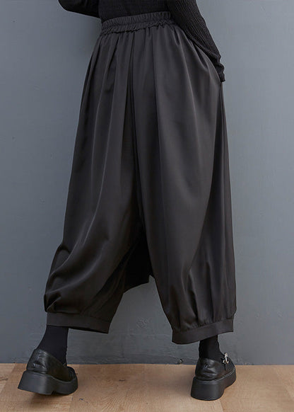 Black Elastic Waist Pockets Wide Leg Pants Skirt Summer