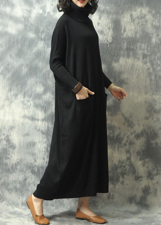 Black Turtleneck Pockets Fall Knit Dress