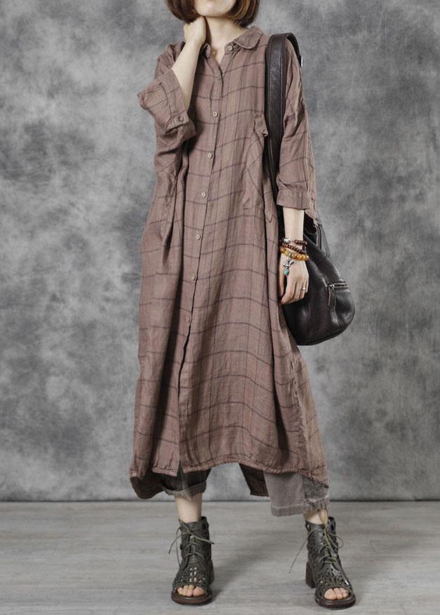 Loose Khaki Peterpan Collar Button Fall Dress Three Quarter Sleeve