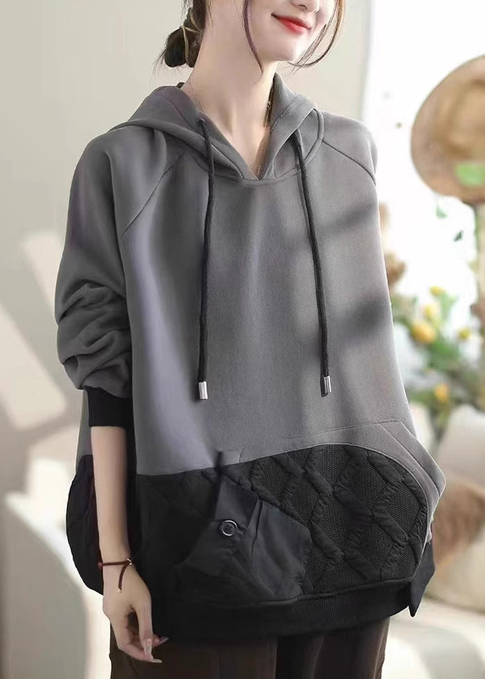 Coffee Pockets Patchwork Warm Fleece Pullover Spring