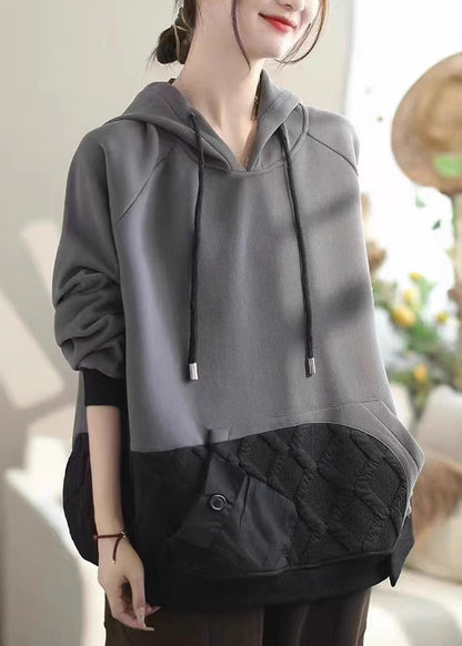 Coffee Pockets Patchwork Warm Fleece Pullover Spring