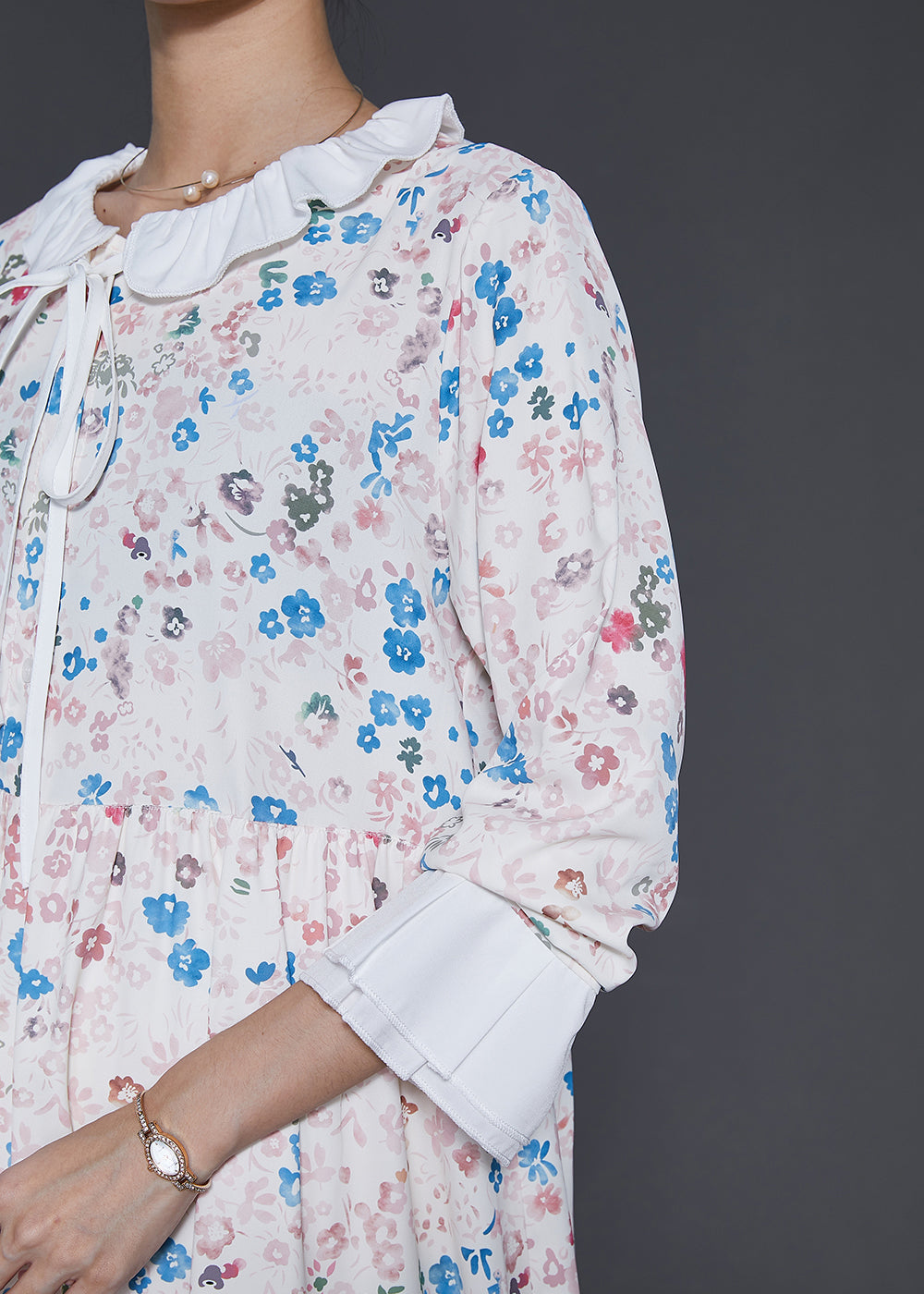 Apricot Peter Pan Collar Print Cotton Dresses Spring