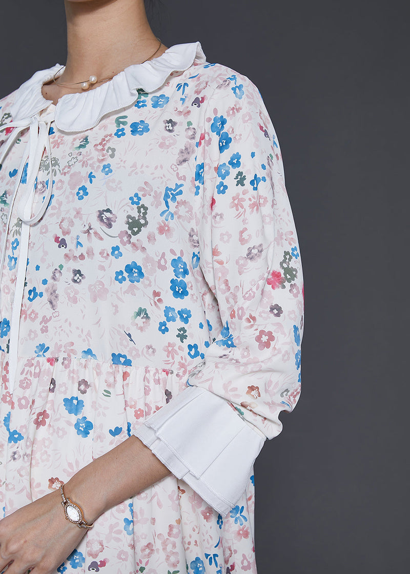 Apricot Peter Pan Collar Print Cotton Dresses Spring